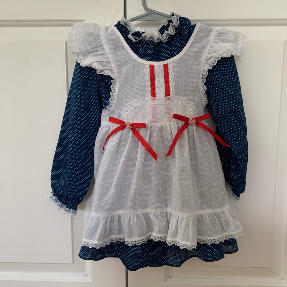 VTG Evy girls dress size 4 vintage 80s 90s polka dot prairie cottagecore